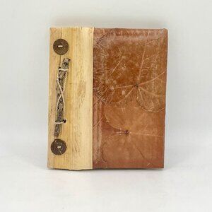 VTG 90s Handmade Pressed Leaf Address Book Bamboo Spine Natural Fiber Artisan